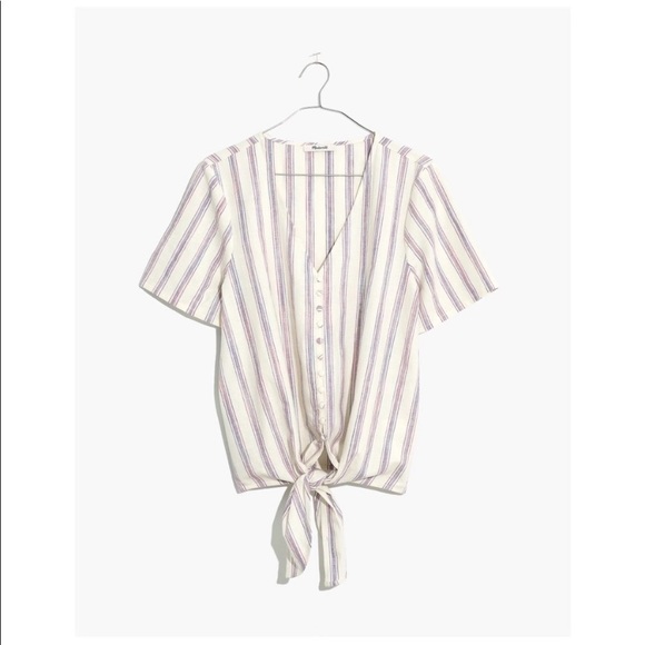 Madewell Agency Stripe Tie Front Button Top Blouse - Picture 5 of 6